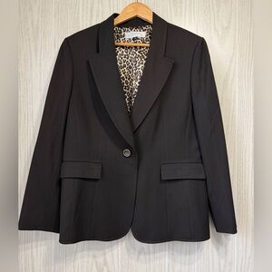 Tahari ASL Black Blazer Jacket Leopard Lined Size 18